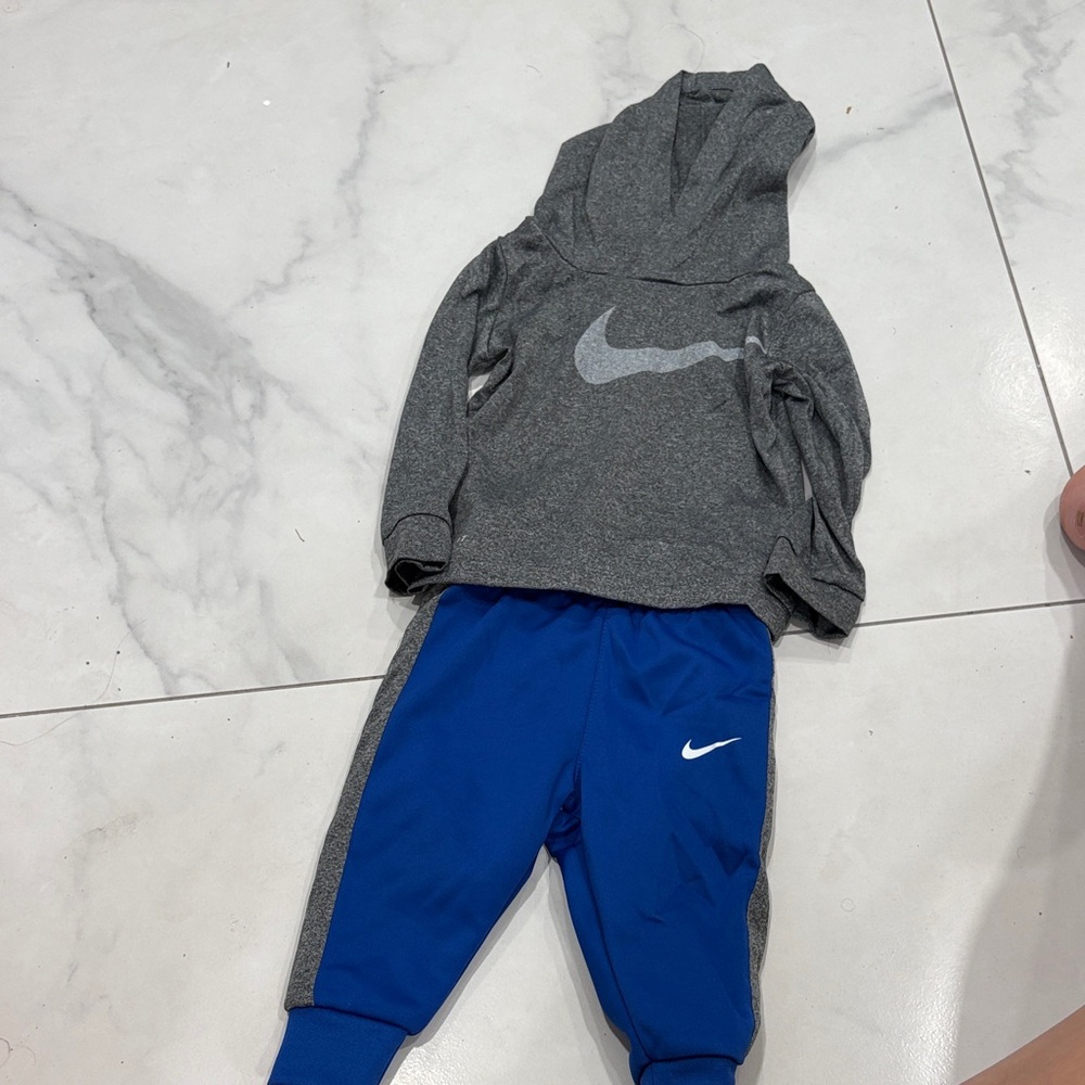 Nike Kids Gray Hoodie and Blue Joggers Set
